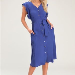 Lulu’s Royal Blue Button Up Midi Dress
